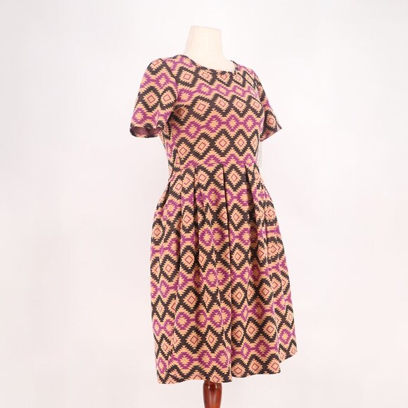 NWT LuLaRoe Amelia Pleated Fit & Flare Dress Peach Brown Geo Print Size XL - Picture 2 of 7